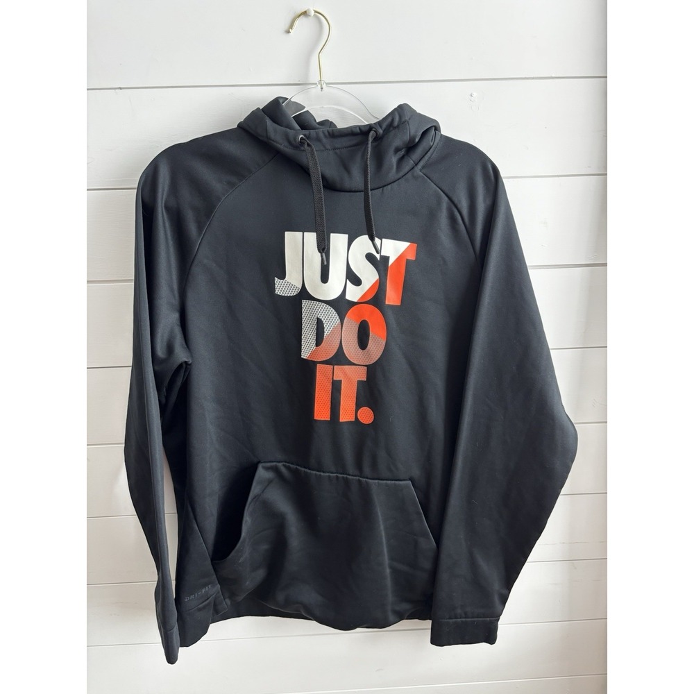Nike Sweatshirt Hoodie Mens Size Large Just Do It Spell Out Pullover Black 0185